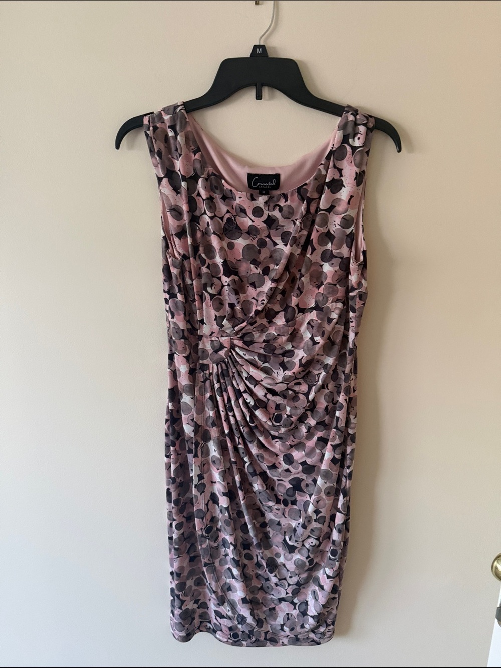 Connected Apparel Pink and Black Gathered Sheath Dress